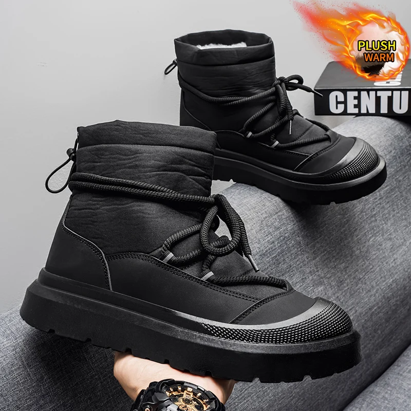 

Men's Winter Thiened Fce Lined Snow Boots Outdoor Waterproof Anti-slip Cold Resistant Cotton oes Casual ort Boot