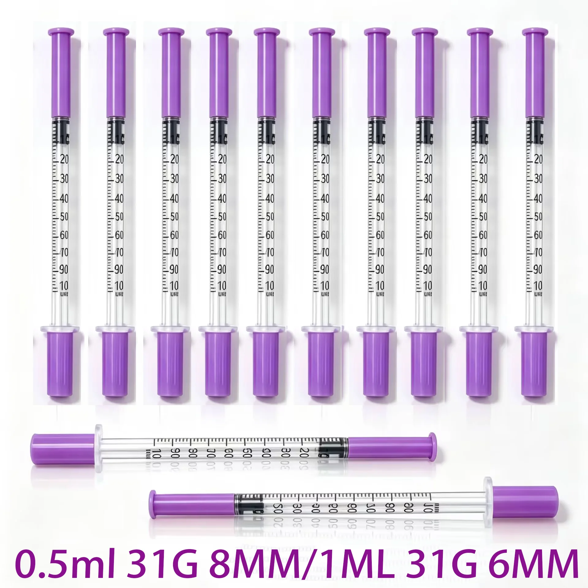 0.5/1 ml Insulin Syringe, Laboratory Syringe, Individually Packaged, a Total of 12 (Purple)