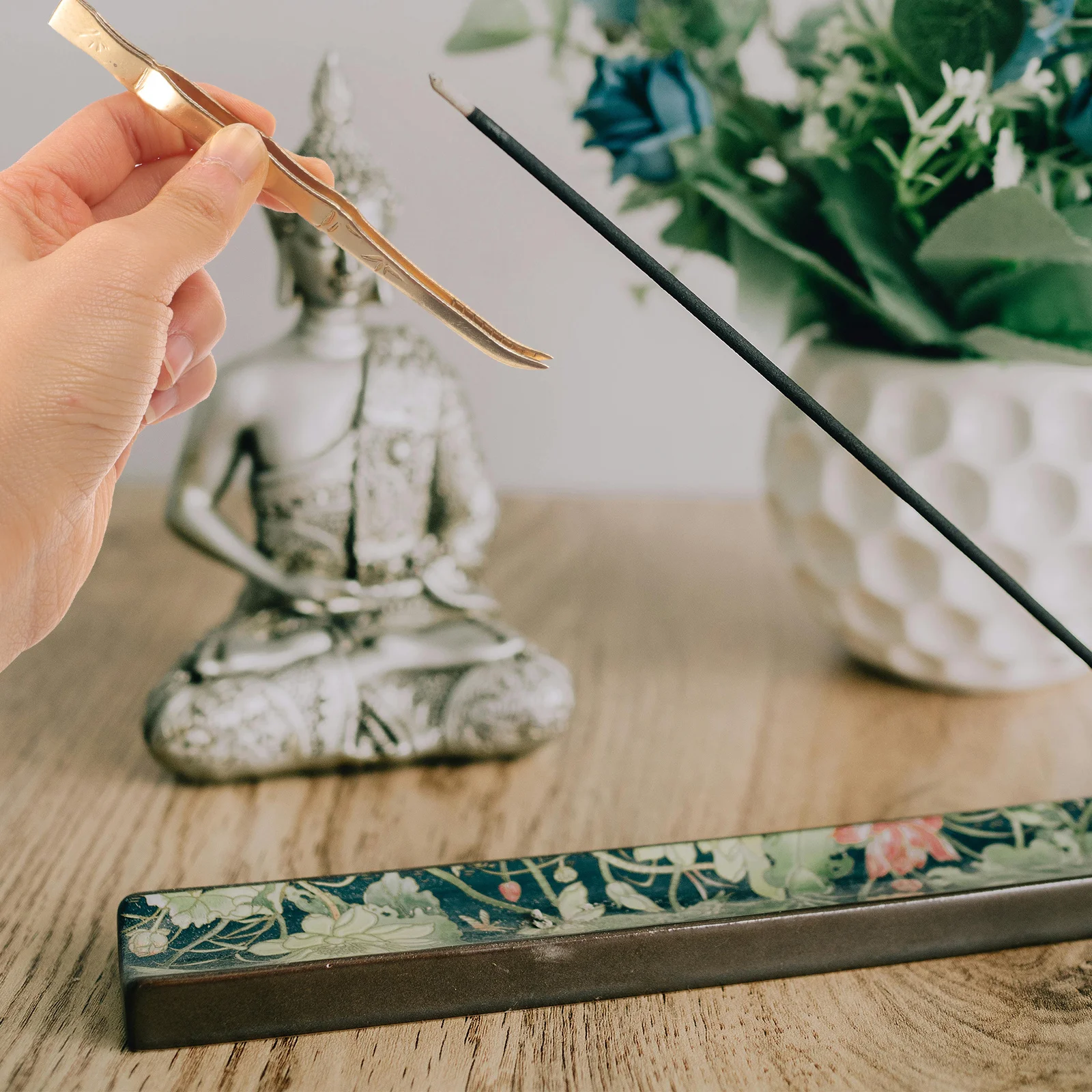 

Incense Burner Tong Bamboo Design Brass Charcoal Tweezers Thick Handle Anti-Scald Multi-Use Church Incense Accessories