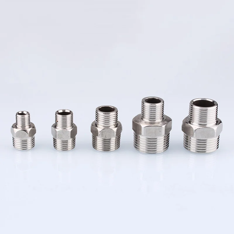 Nipple Connector 1/8"1/4"3/8" 1/2" 3/4"1" Stainless Steel Double Male Thread Connector Length 30-100mm Tube Joints Equal/Reduce