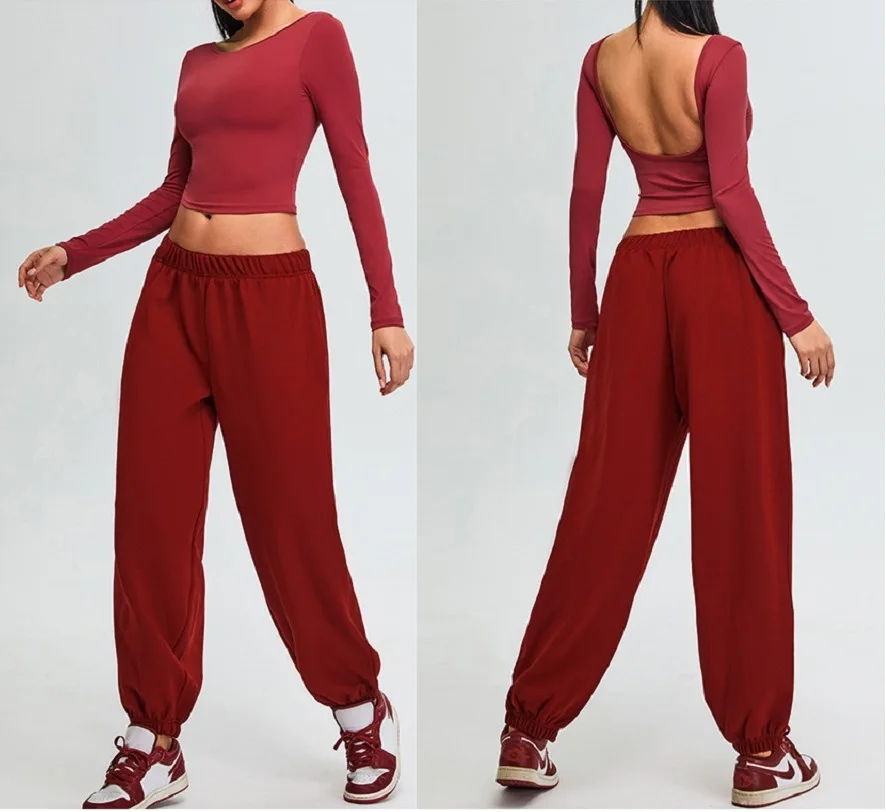 2Pcs Set Women's 2024 New INS Network Red Same  Big U Back Long Sleeve Sports Sweatpants Fitness Yoga Suit Yoga 2 Pieces Set