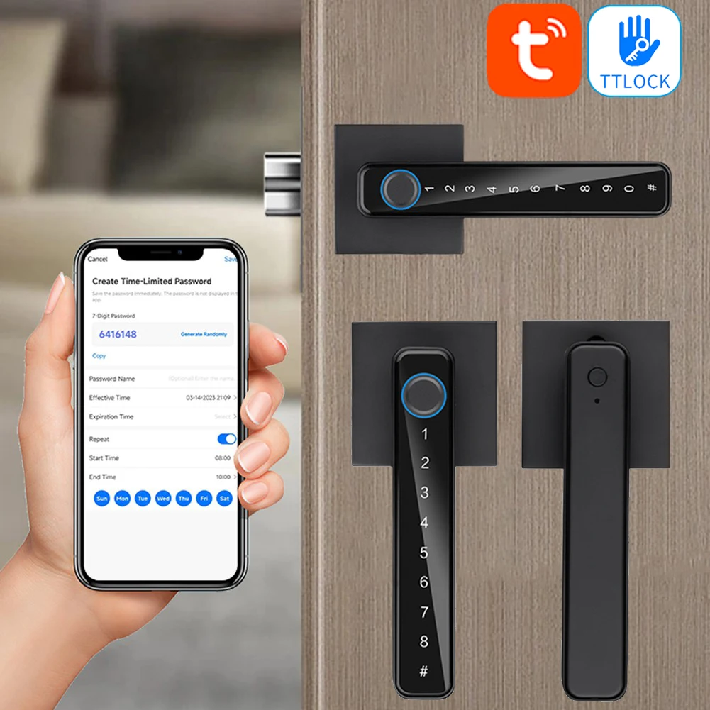 TUYA/TTLOCK Biometric Fingerprint Smart Door Lock Password Electronic Lock Keyless Entry Door Knobs Lock Security Door Handle