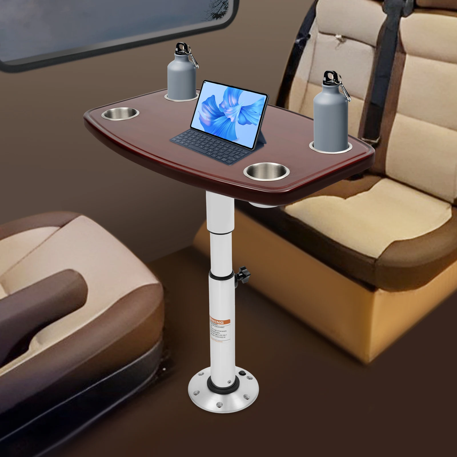 ﻿ RV Table Ajustable Height RV Table Table with 4 Cup Holders for RV Hostel Cars Sea Boats
