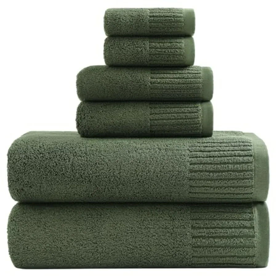 6-Piece Bath Towels Set for Bathroom Gym Spa: 100 Cotton Olive Green, 650GSM, Super Soft Highly Absorbent, Includes 2 Bath Towe
