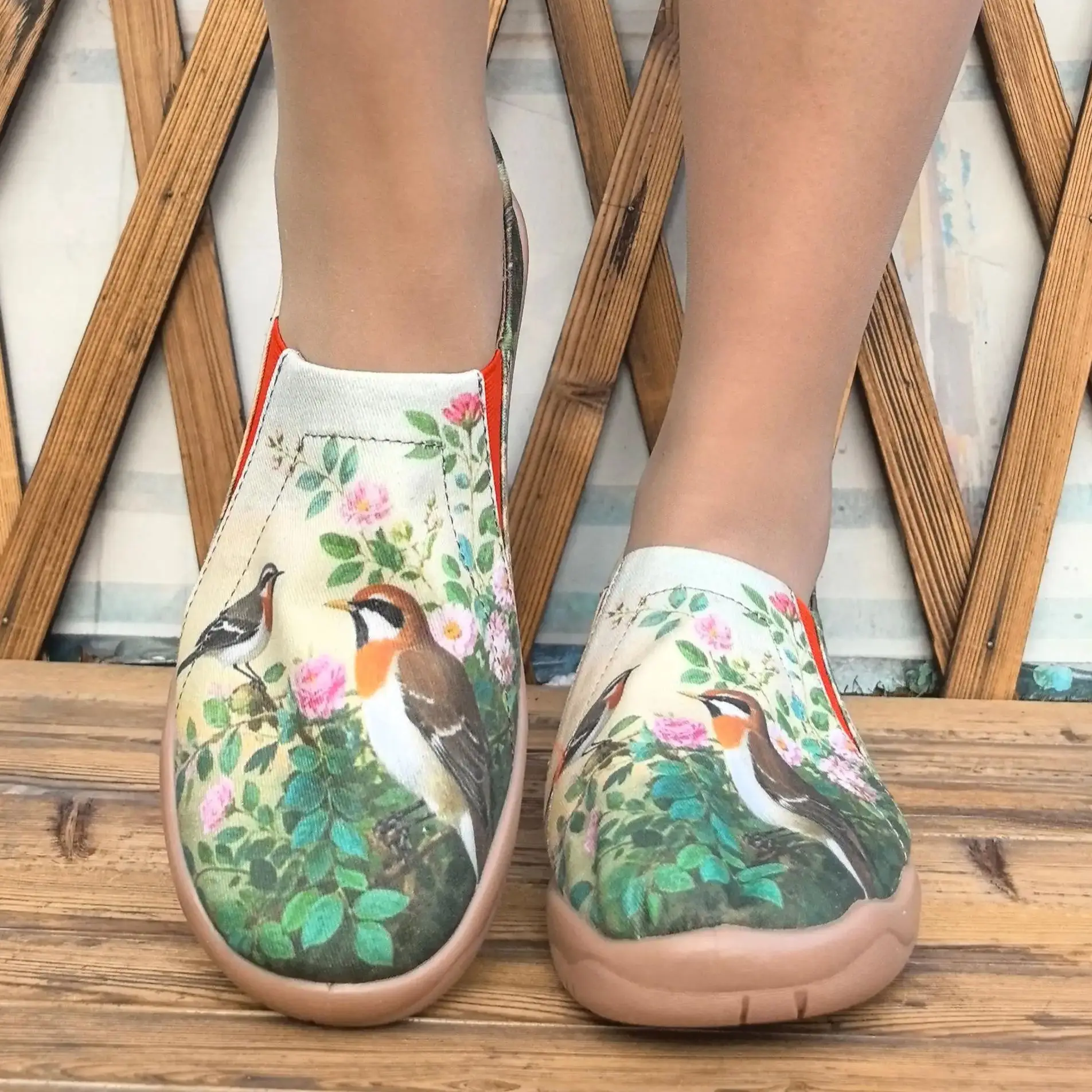 

Women's Spring and Summer New Fashion Flower and Bird Pattern Trendy Printed Casual Shoes, Comfortable Shallow Low-Cut Soft Soles, Lightweight and Breathable Large Size Women's Shoes