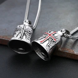 Vintage Stainless Steel Bell Charm Riding Amulet Pendant Necklaces For Men Fashion Motorcycle Rock Party Jewelry Accessories
