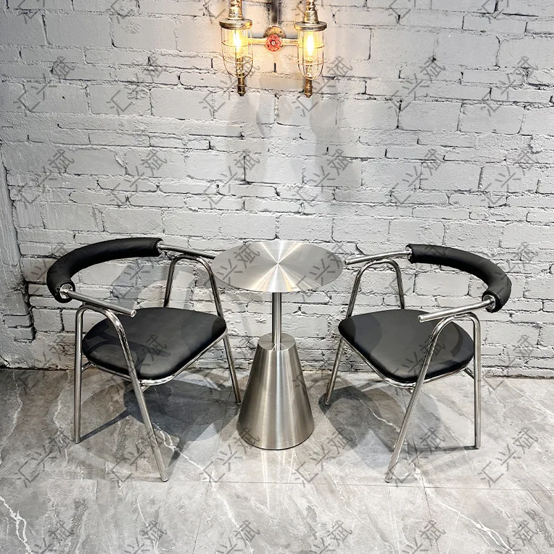 

Stainless Steel Round Table Industrial INS Style Small Coffee Table Commercial Booth Holder Creative Cafe Furniture