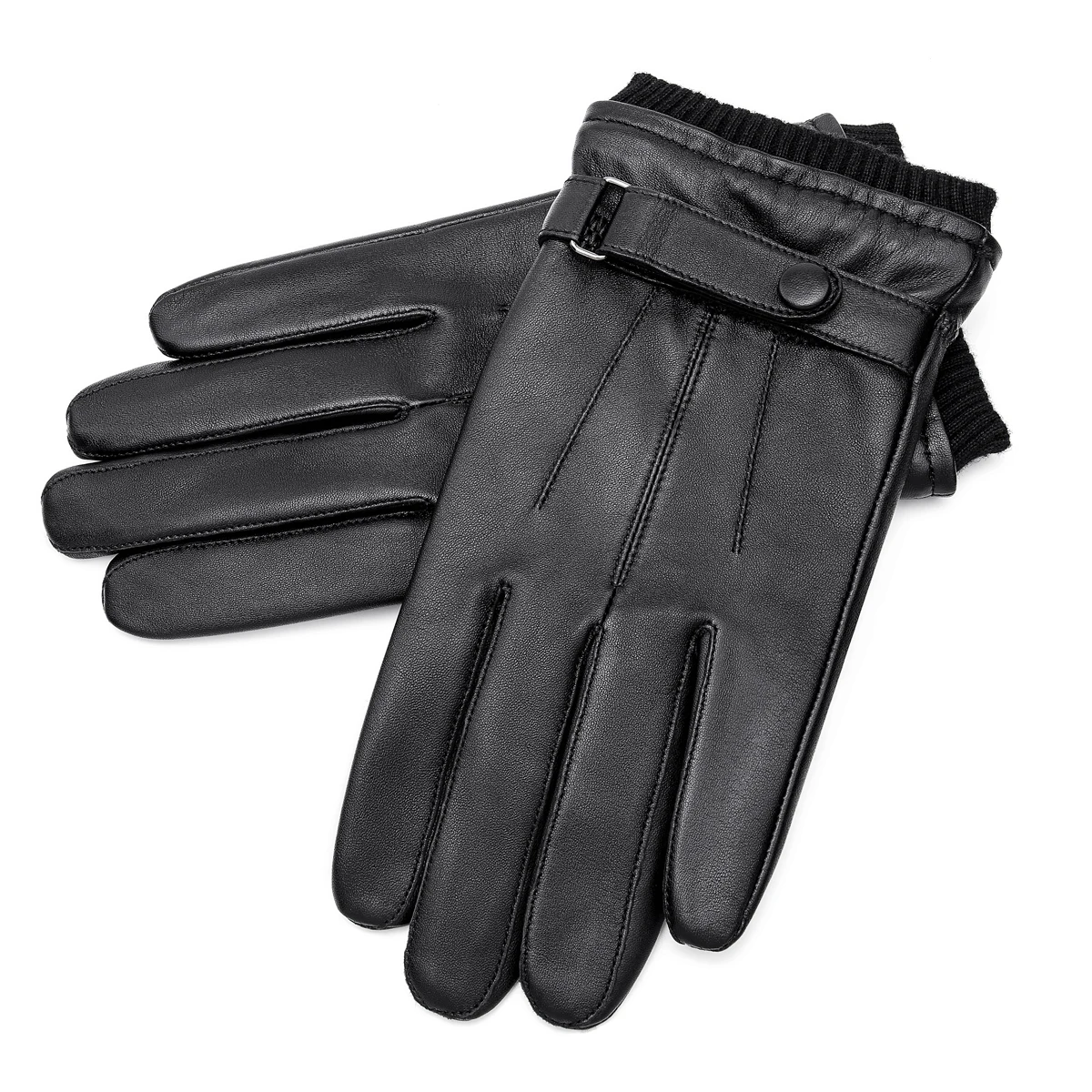 BISON DENIM-guantes térmicos de cuero genuino para hombre, manoplas de dedo completo con pantalla táctil, a prueba de viento, para conducir y montar, Invierno