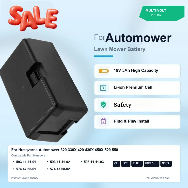 14.4/18V 4Ah/5Ah/6Ah Replacement Battery for Husqvarna Automower 320 330X 420 430X 450X 520 550, 593 11 41-01 Lawn Mower Battery