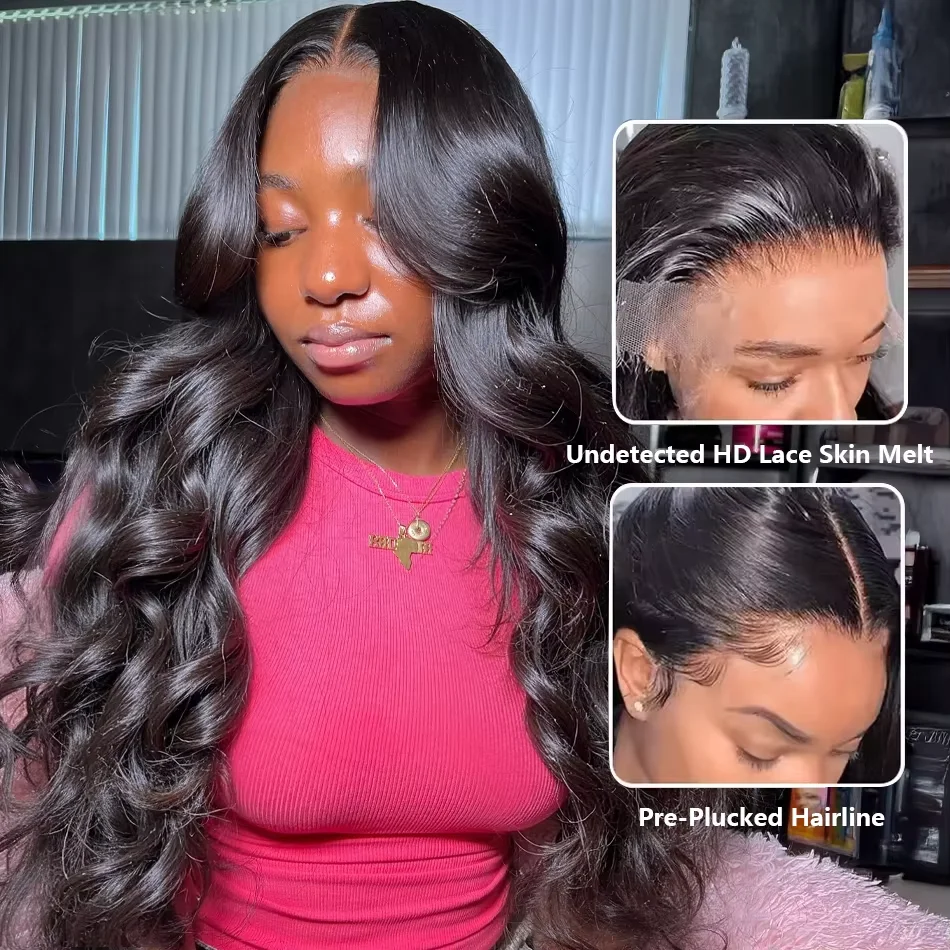 200 밀도 바디 웨이브 인모 가발 30인치 13x6 HD 투명 레이스 가발 웨이브 인모 13x4 HD 레이스 프론트 가발 여성용