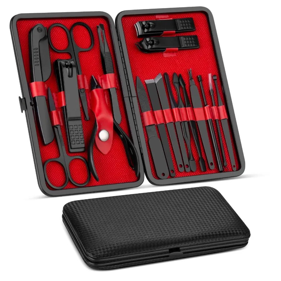 

18in1 Professional Manicure and Pedicure Kit with Luxury Travel Case for Daily Grooming and OntheGo Use Includes Nail Clippers