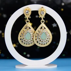 Sunspicems Trendy Mint Green Crystal Women Dangle Earring Gold Color Arab Morocco Bridal Wedding Jewelry Water Drop Earring 2021