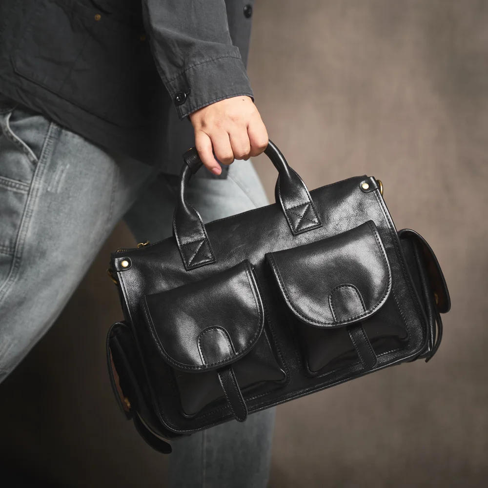 Nupugoo Vintage Echt leder Herren Aktentasche Umhängetasche verrückte Pferd Leder Handtasche mit 16-Zoll-Laptop – Detail 33