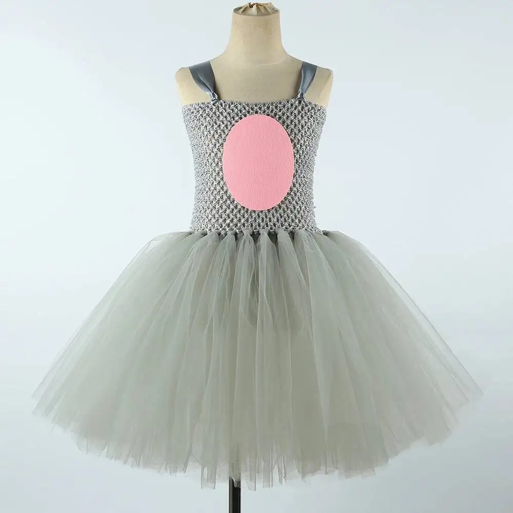 Baby Girls Grey Mouse Costumes for Kids Gray Rat Princess Dresses with Ears Bow Tie Tail Children Halloween Birthday Tutu Outfit