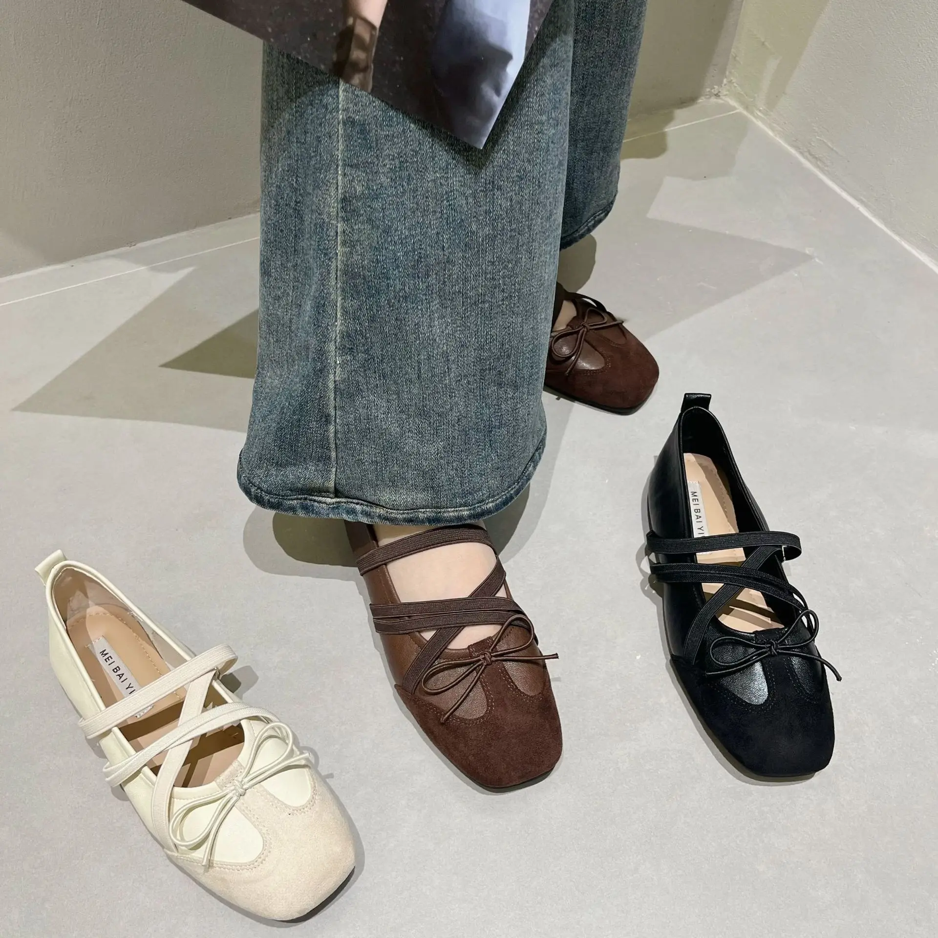 Soft Flat Bottom Velvet Mary Jane Shoes Fairy Shoes 2026 Autumn New  Knot Gentle Evening Single Shoes Women
