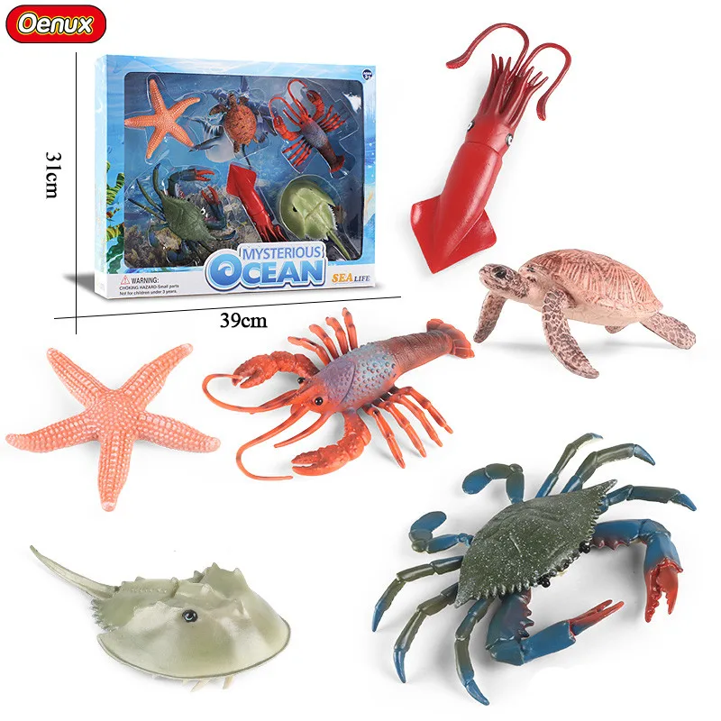 

Sea Life Animal Crab Shark Turtle Squid Model Action Figures Ocean Marine Aquarium Education Baby Shower Toys Gifts With Box