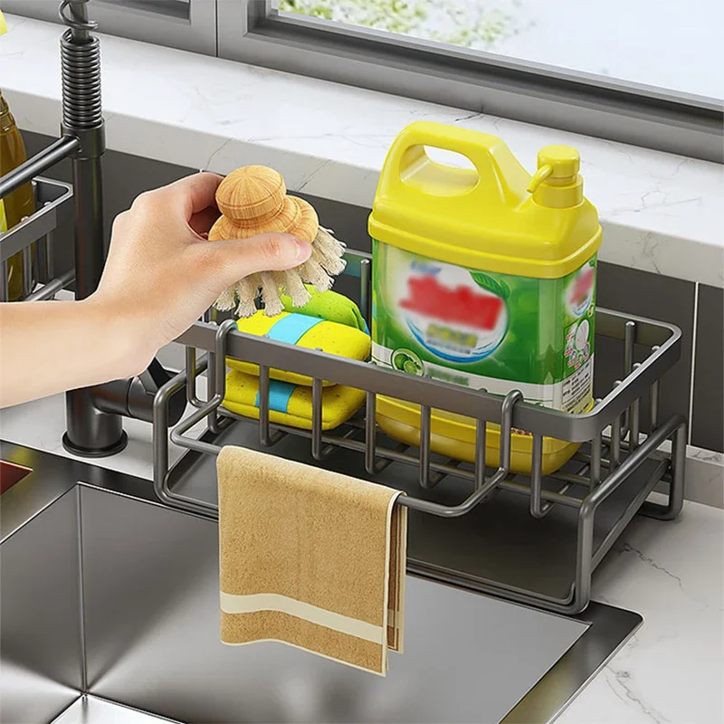 Kitchen Sink Drain Rack Stainless Steel Self-draining Sink Shelf Soap Sponge Holder Dish Drainer for Kitchen Sink Towel Rack