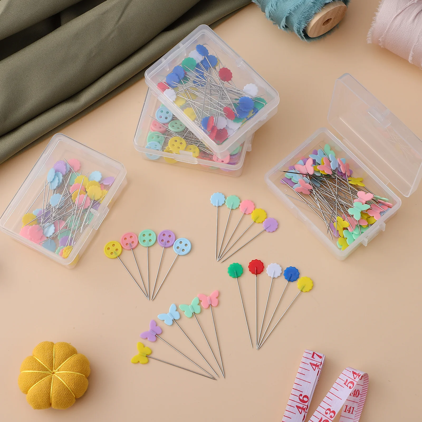 

200 pcs Button Design Sturdy Steel Sewing Pins For Crafting Quilting Tailoring Dressmaking