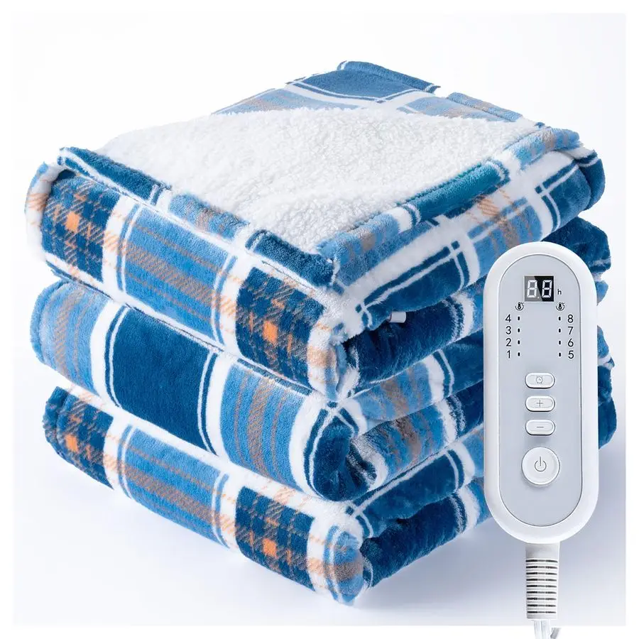 

Электрическое одеяло-плед для двуспальной кровати 62x84 дюйма с автоматическим отключением через 10 часов, 8 уровней быстрого нагрева, защита от перегрева, мягкое и теплое