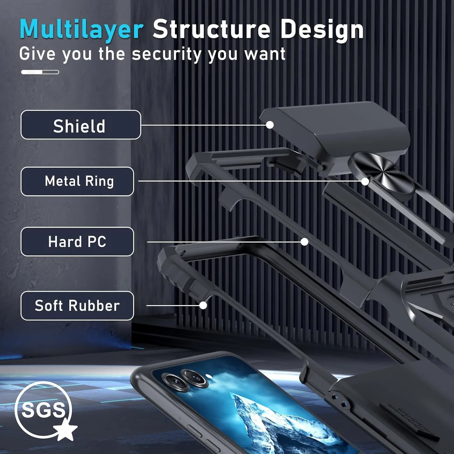 Etui do Samsung Galaxy Z Flip 8 5G i Z Flip 7, wojennej klasy, odporne na wstrząsy, wytrzymałe, ochronne, z magnetycznym pierścieniem i podstawką. — zdjęcie produktu 6
