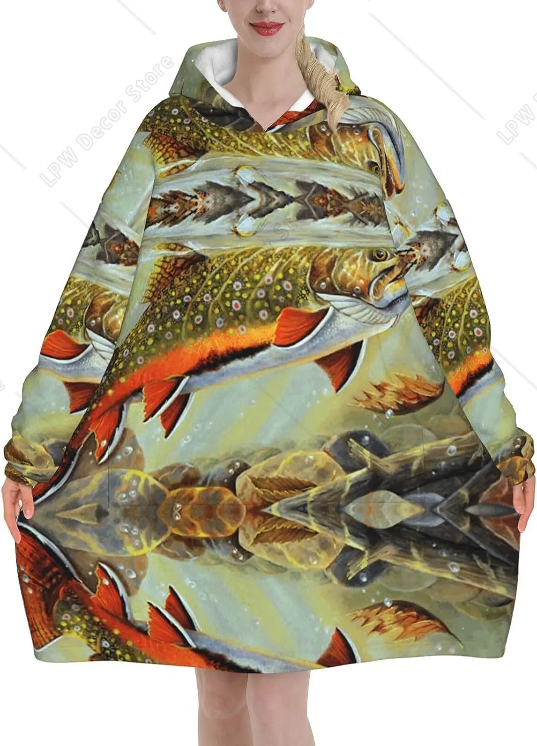 Trout Fly Fishing Print Blanket Hoodies For Women Men Adult Teen Wearable Hooded Sweatshirt With Pocket