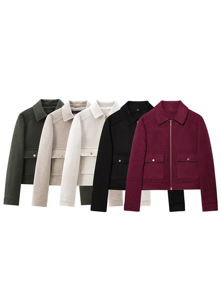 

New Loose Jacket For Women Fashion Front Pockets 2025 Autumn Elegant Long Sleeve Warm Short Jackets Coat Ladies Outwears
