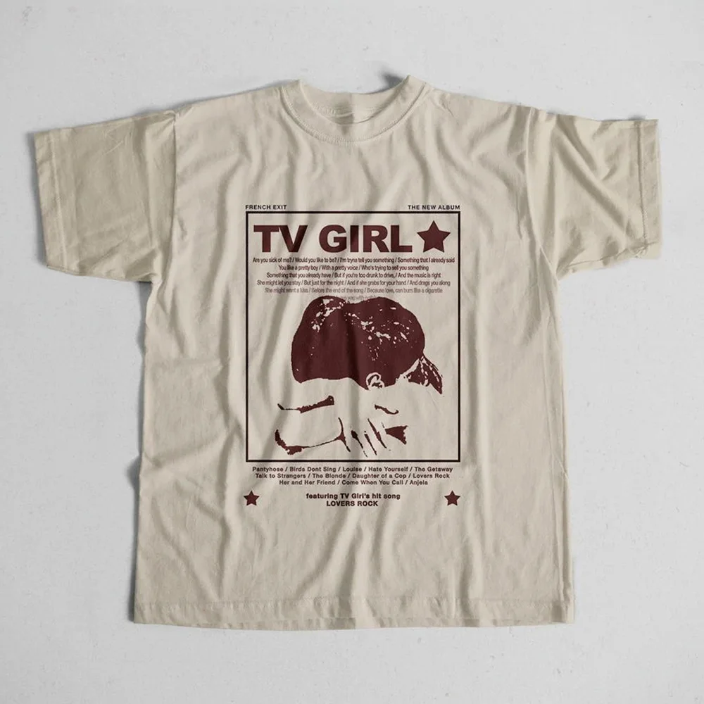 Tv Girl Lovers Rock Song Vintage 90s Printing Shirt Summer Short Sleeve French Exit  Album Poster Merch Unisex Cotton T-shirt