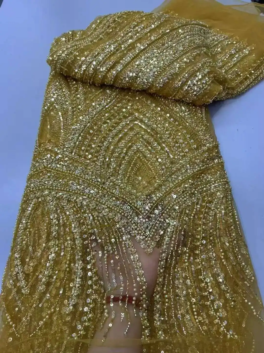 

White African Beads Groom Tulle lace Fabric 2025 High Quality Sequins Embroidery French Tulle Laces For Nigeiran Party Dress