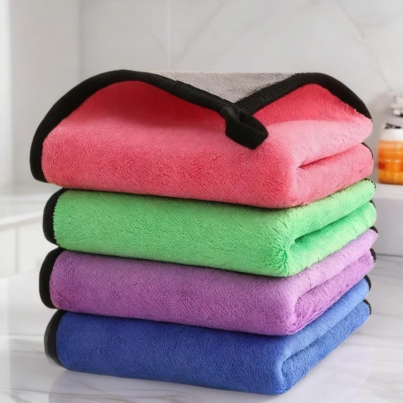 Pack of 5/10 Pieces in Random Colors, Double-Sided Cleaning Towels for Car, Kitchen, and Living Room, Strong Absorbent Towels, Car Cleaning Cloths, Coral Fleece Thickened Small Towels, Multi-Purpose Towels, Practical T - view 2