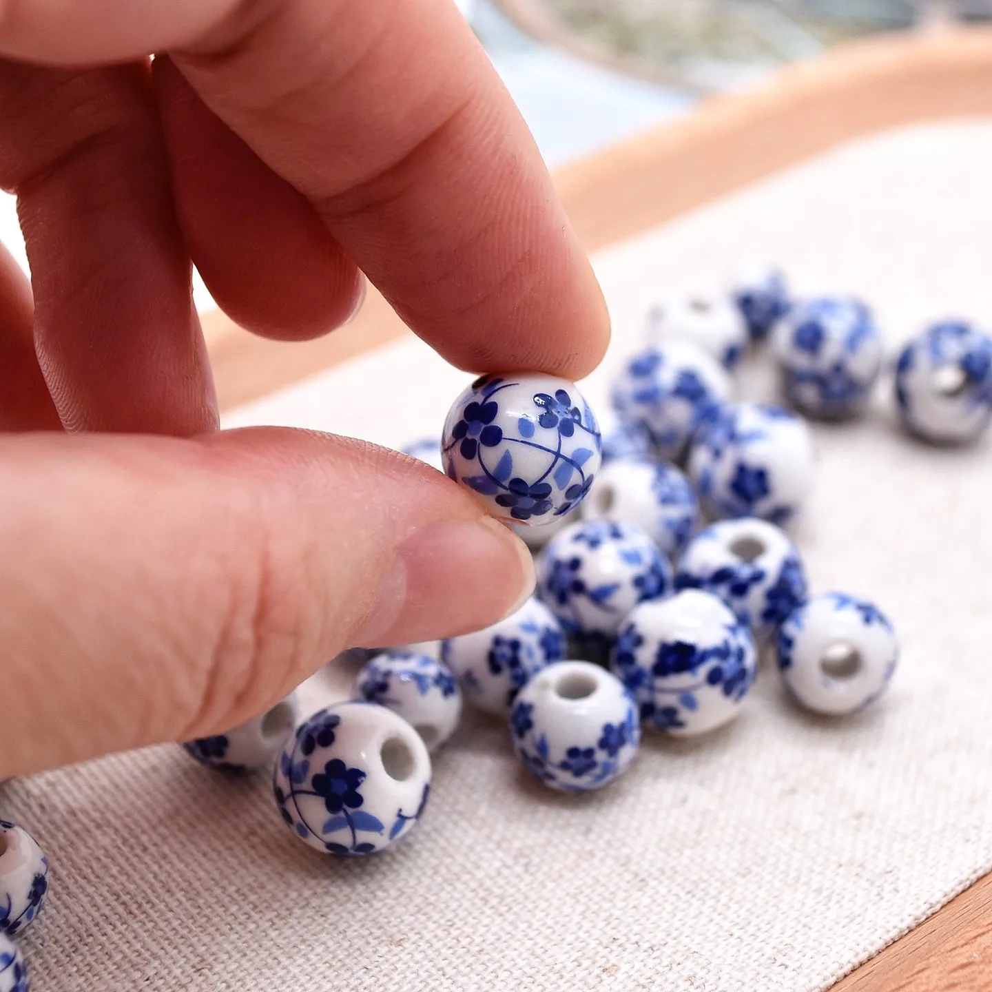 10pcs Blue Flower Patterned Ceramic Bead For DIY Handmade Jewelry  Bracelet Necklace Accessories 8/10/12mm