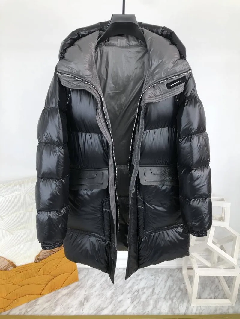 New Winter Mens Thicken Warm Medium Long Hooded Down Coat Stand Collar Zipper Fashion Casual Jacket Male High Street Overcoat
