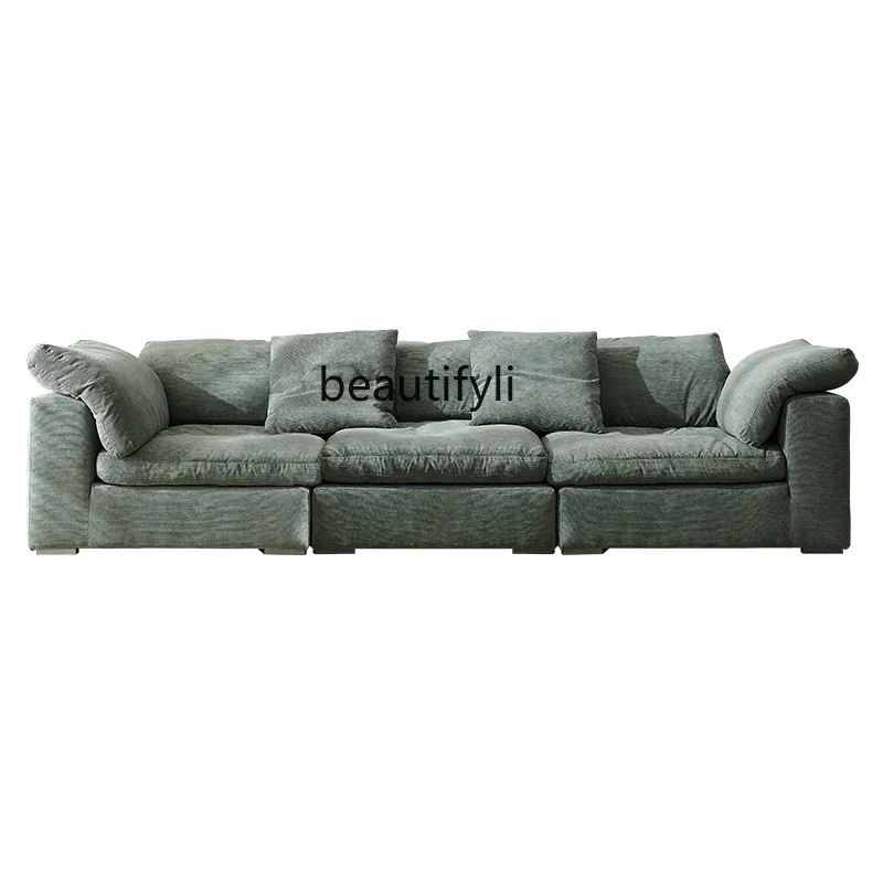 Retro corduroy sofa Italian minimalist casual lazy small apartment living room straight row light luxury fabric sofa