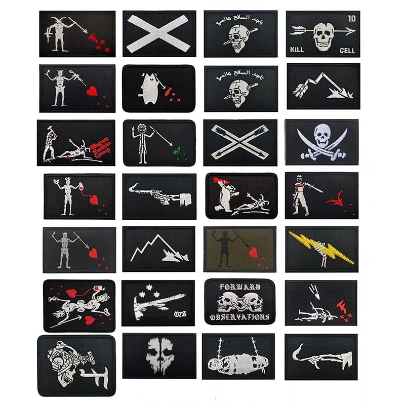 Pirate Flag,FOG Forward Observations Clothes Badge,Blackbeard Skull Heart Embroidered Applique Tactical Emblem Hook Loop Patches