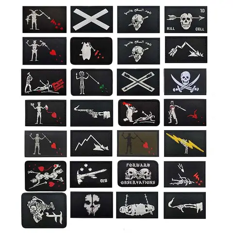 Bandera pirata, insignia de ropa de observaciones hacia adelante de niebla, apliques bordados de corazón de calavera de barba negra, emblema táctico, parches de bucle de gancho