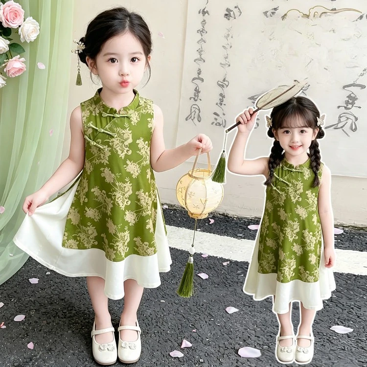 Girls' 2026 Summer New Style Chinese Style Fairy  Thin Princess Dress New Chinese Style Little Girl Skirt