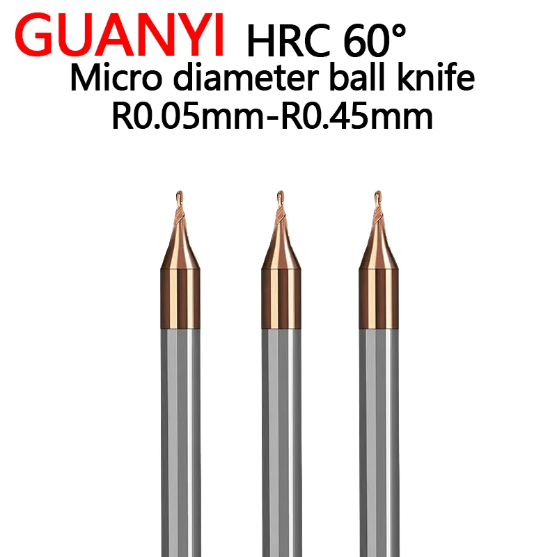 HRC60° Mini Small Diameter Micro Ball End Milling Cutter R0.05-R0.45 CNC Tool