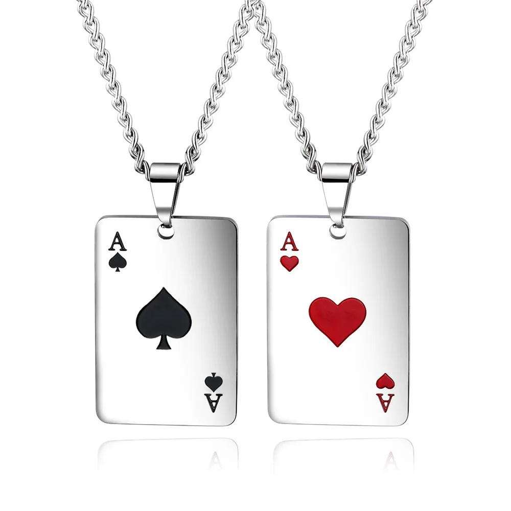 Spades Poker Hearts Shape Pendant Necklaces for Men Women Couples Titanium Stainless Steel Trendy Accessories Fashion Gifts New