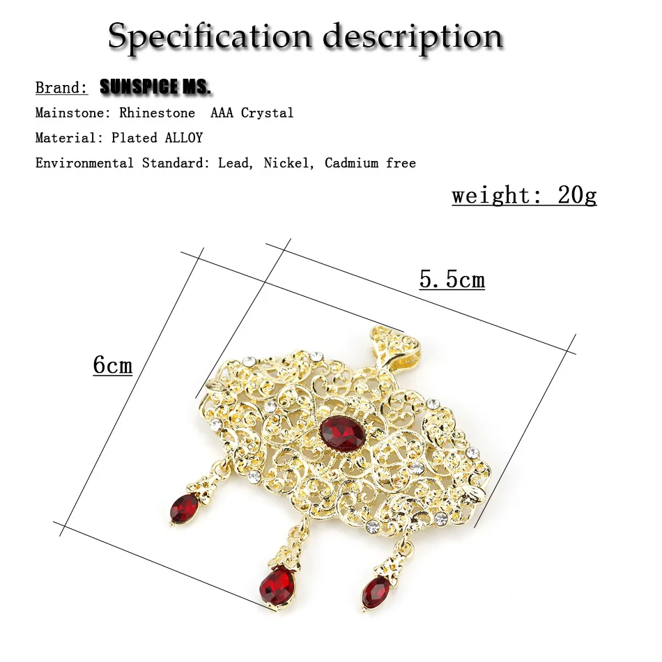Sunspicems Gold color Morocco Brooch for Women Algeria Caftan Robe Tassels Brooch Arabesque Pins Ethnic Muslim Wedding Jewelry