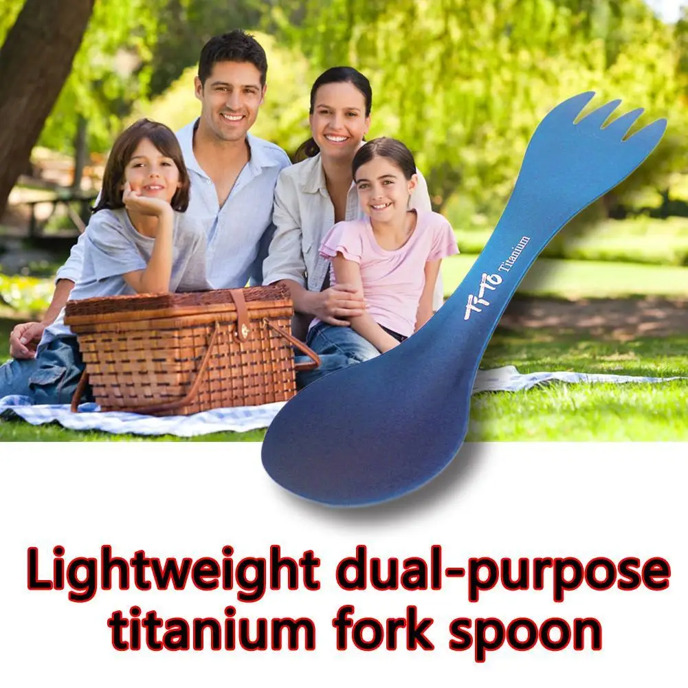 

1pc Titanium Spork Lightweight Dual-purpose Titanium Fork Spoon Portable for Outdoor Camping Picnic Accessories Hiking Travel