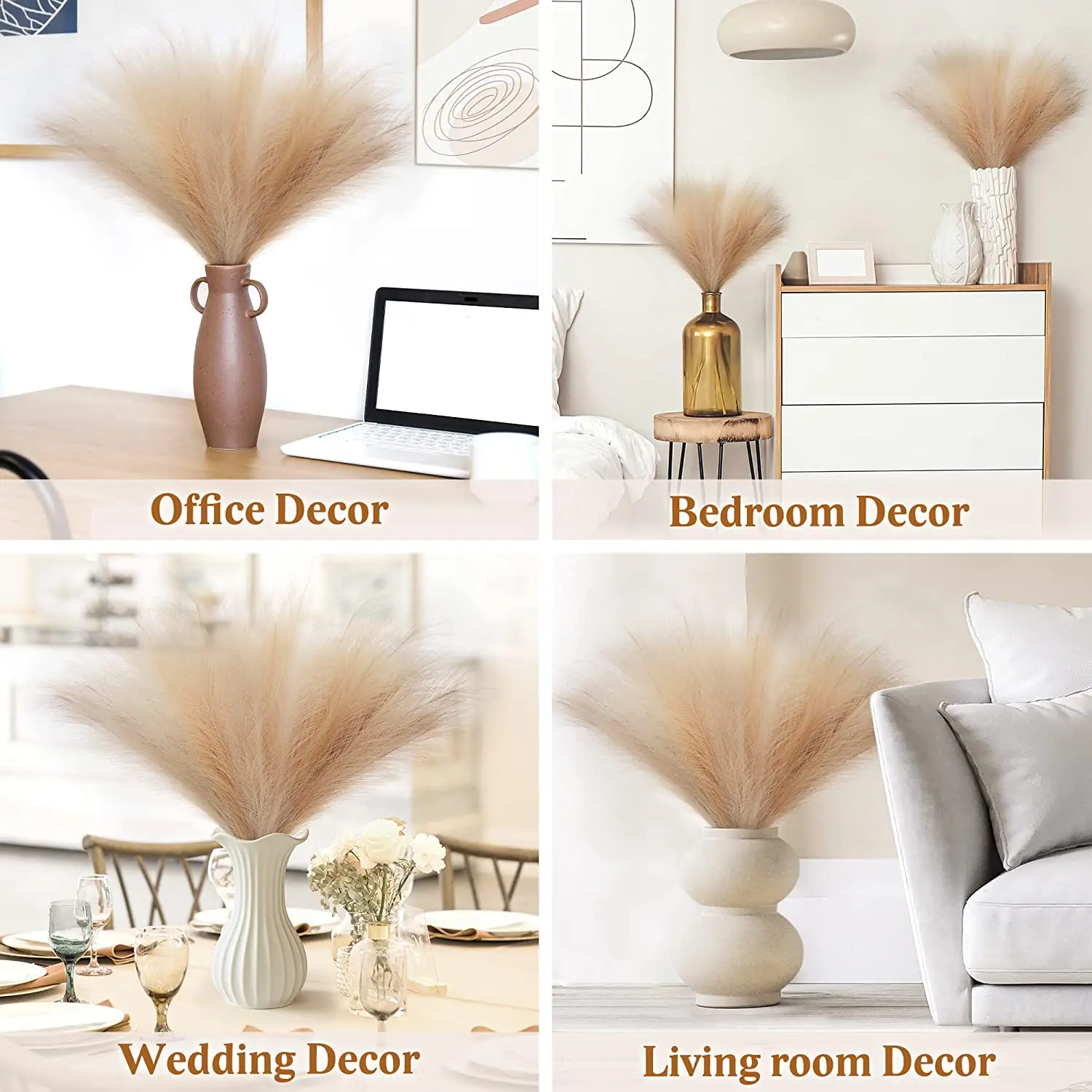 15pcs Artificial Pampas Grass Flower Bouquet For Home Wedding Decoration DIY Party Bedroom Fake Plant Flowers Vase Decor Reed