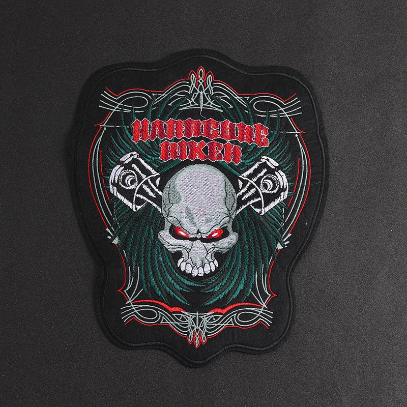 Punk skull size: 29.5x23.5cm Cloth Patch Embroidered Applique Sewing Clothes Apparel Accessories Badges green