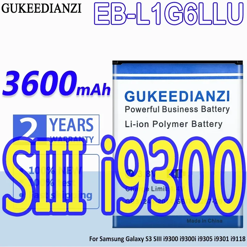 

Аккумулятор GUKEEDIANZI большой емкости, 3600 мАч для Samsung Galaxy S3 SIII i9300 i9300i i9305 i9301 i9118 EB L1G6