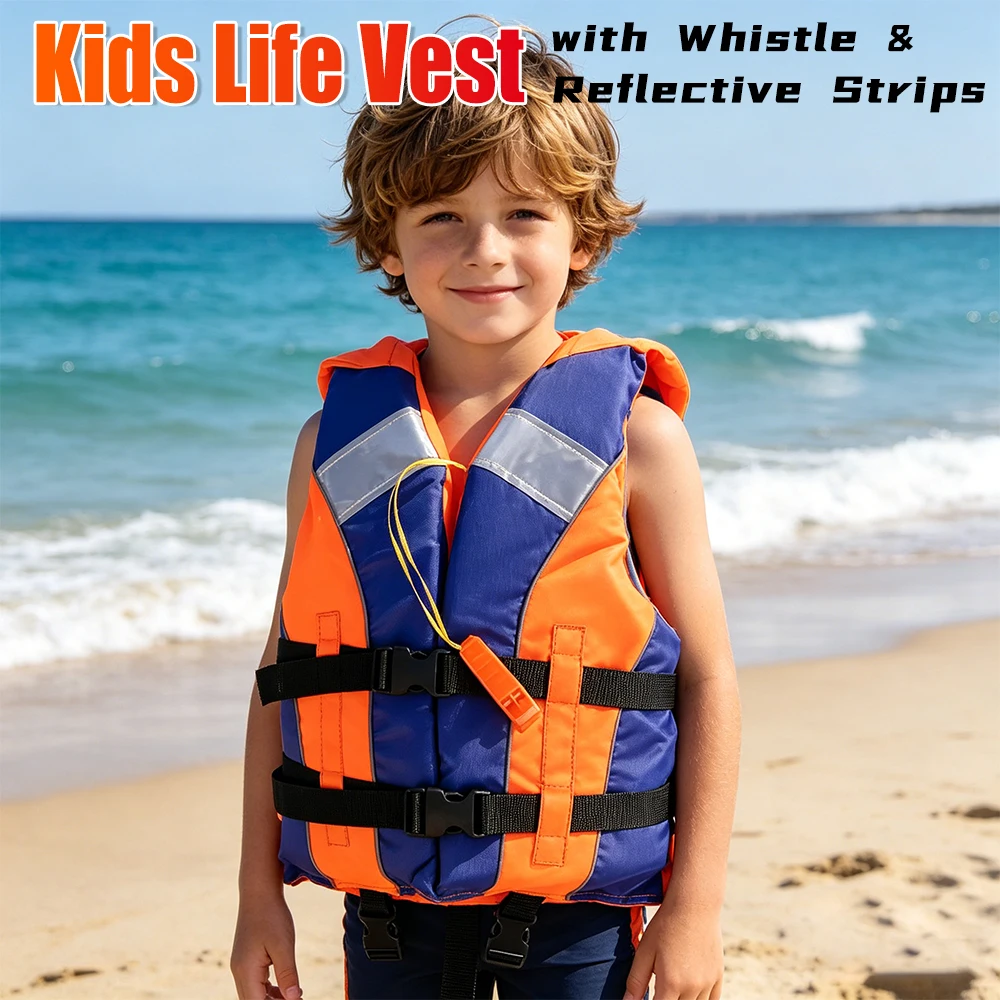 

Kids Life Vest Life Jacket for Children Water Sport Buoyancy Jacket Life Vest Swimming Boating with Whistle Reflective Strips