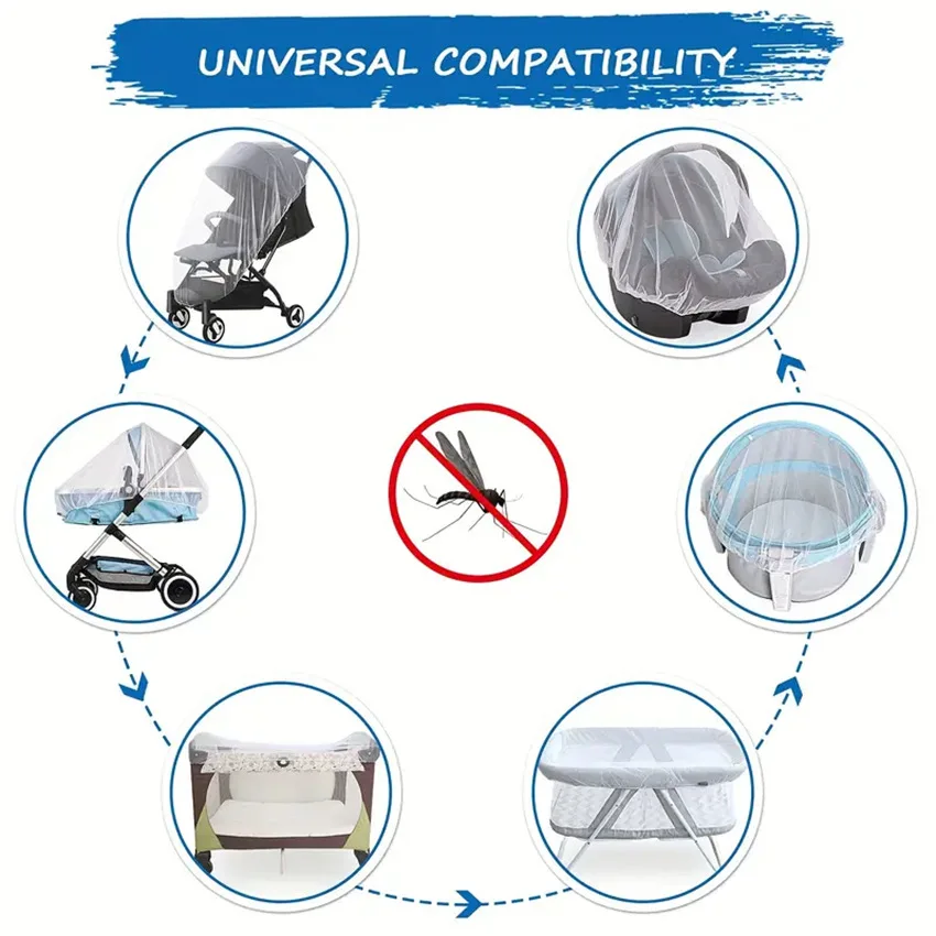 Summer Stroller Mosquito Net Baby Cart Cover Insect Netting Large Size Baby Walker Universal Mosquito Net Stroller Accessories