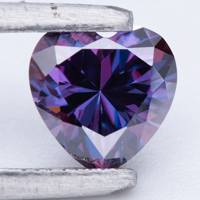 Moissanit-Stein in Herzform, kaiserlich lila, VVS1, mit Zertifikat, bestanden bei Diamantprüfer, Charms für Schmuckherstellung – Detail 4