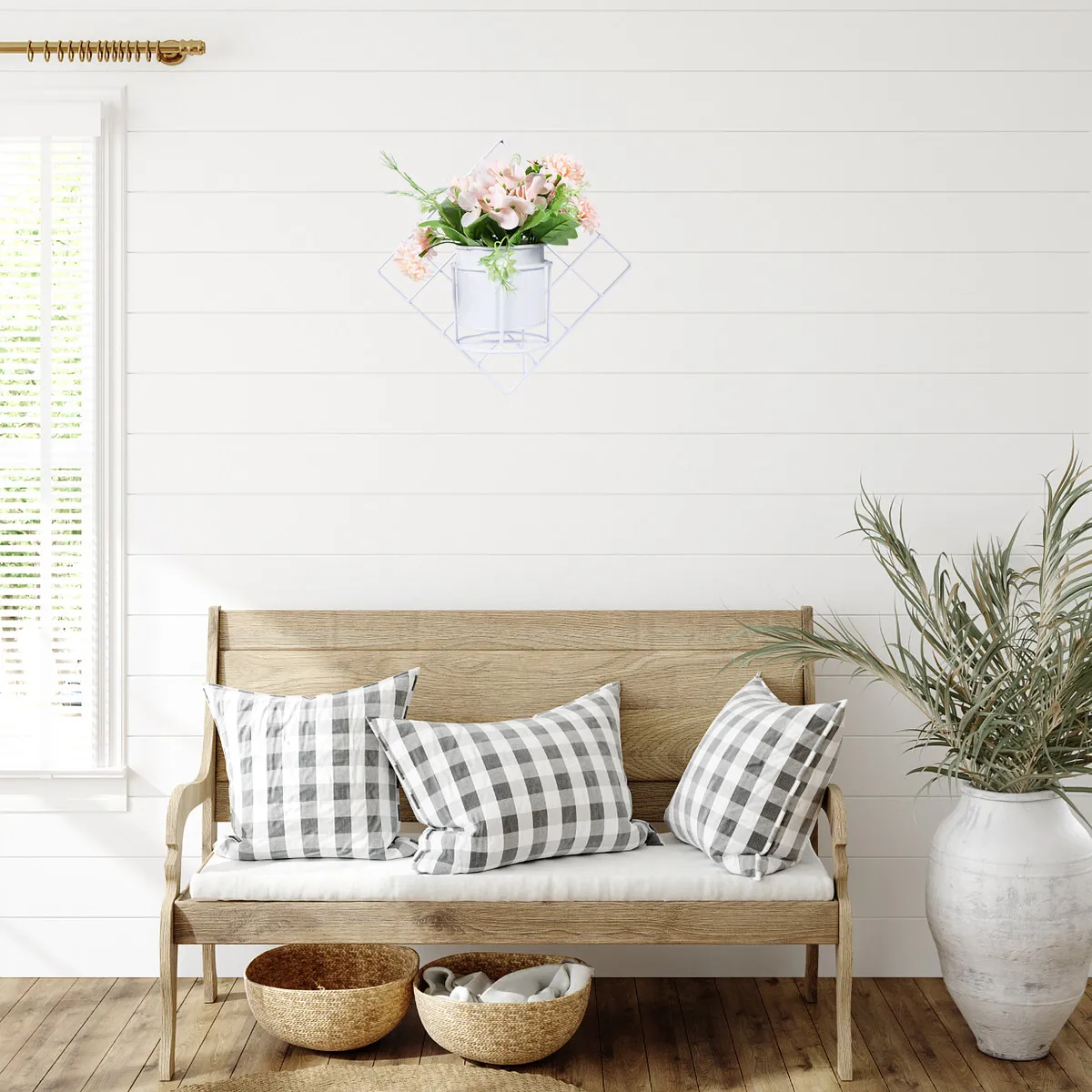 

Metal Hanging Basket Iron Flower Hanging Self Pot Holder Garden Decor Indoor Outdoor Rustproof Geometric Design