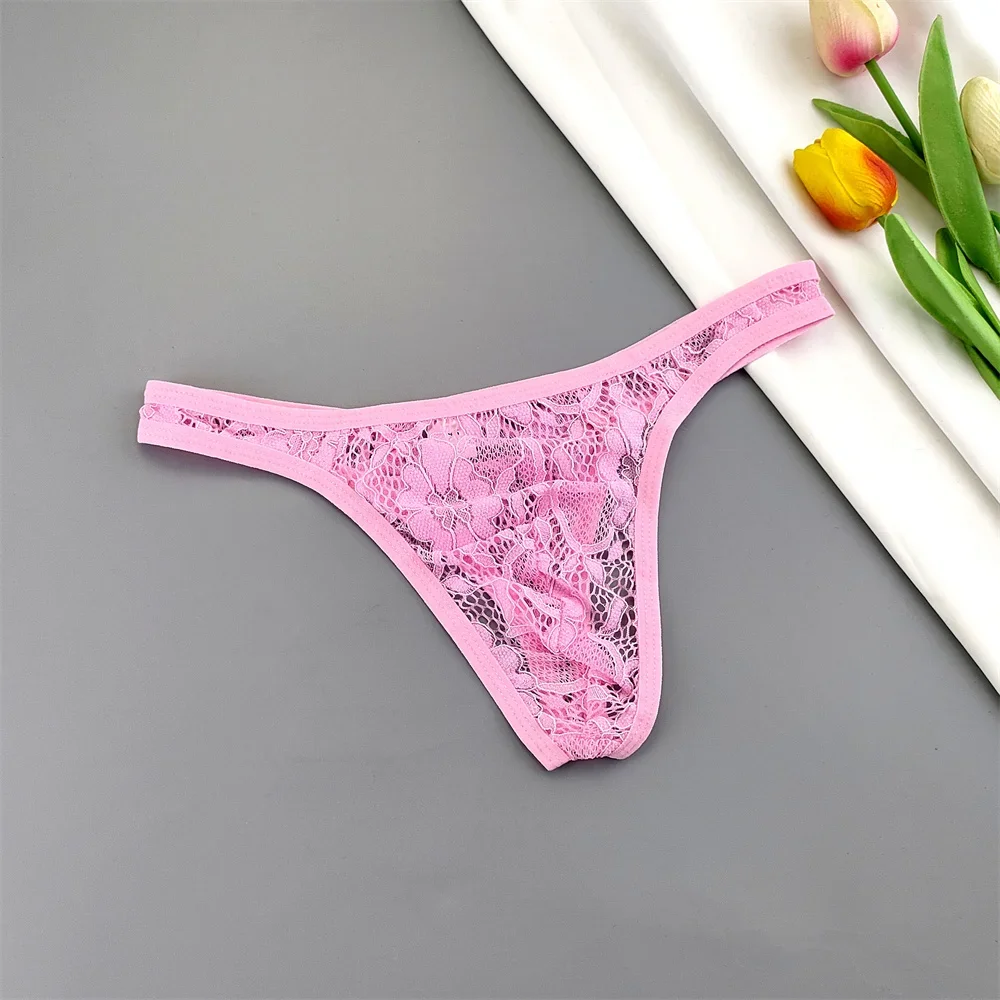 M-XXL Men's Hollow Out Lace Thong Sexy See Through Underwear Hombre G-String Perspective Tanga Erotic Lingerie for Gift