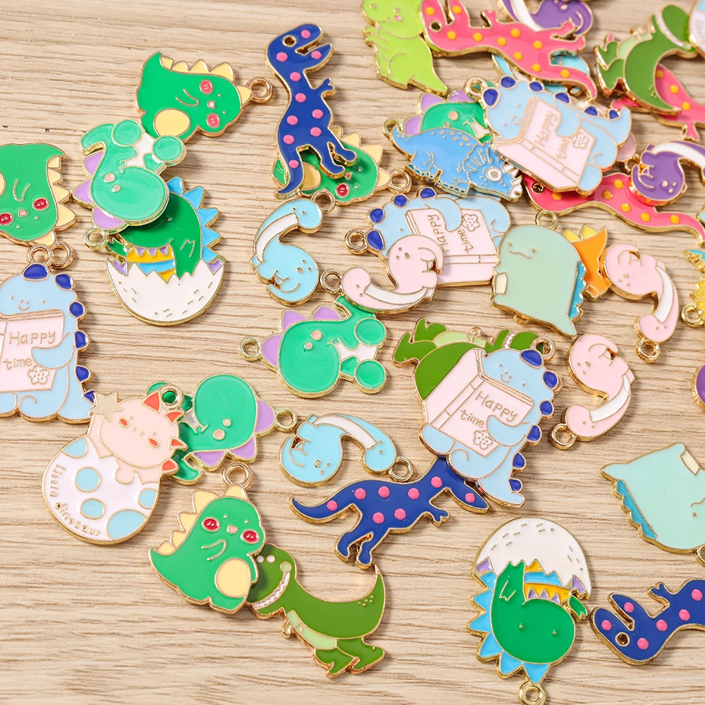 Tusember 10 Stück Mix Niedliche Charms Emaille Dinosaurier-Anhänger für Schmuckherstellung Niedliche Ohrringe Halsketten Armbänder DIY Bastelarbeiten – Detail 5