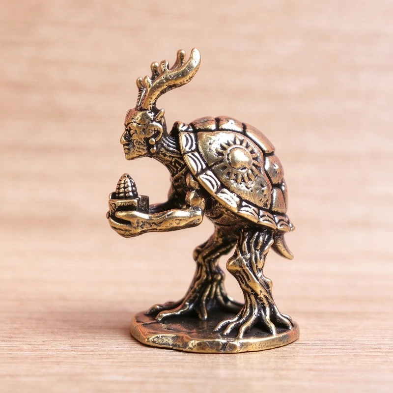 Brass Fantasy Creature Figurine Vintage Metal Turtle Tree Hybrid Statue Desktop Ornament Mini Collectible Craft Gift