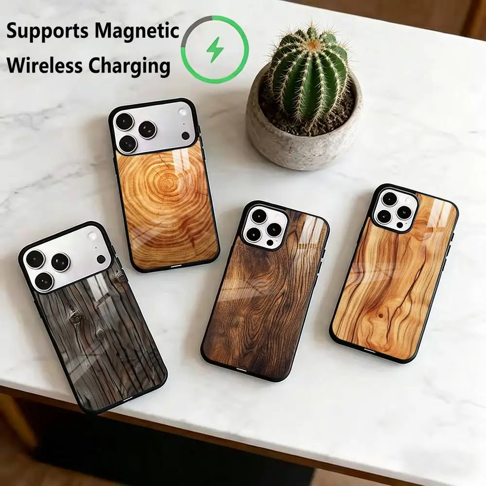 W-Wood Grain Print  Phone Case For iPhone18 17,16,15,14,13,12,11 Plus,Pro Allows magnetic wireless charging Gift